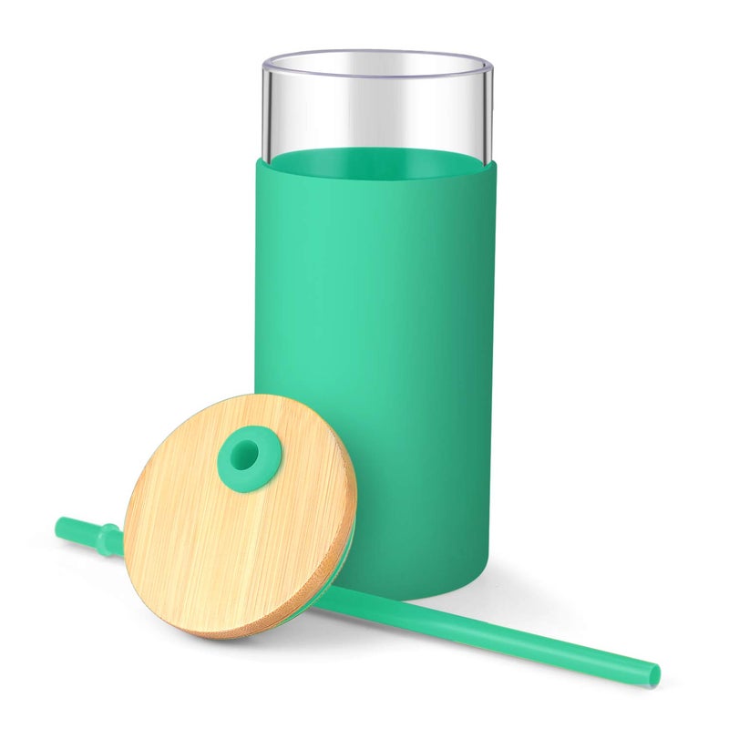 Tronco 20 oz Glass Tumbler with Lid and Straw, Iced Coffee Cup and Smoothie Cup with Bamboo Lids & Protective Silicone Sleeve, Dishwasher Safe, BPA-Free, Glass Cup 1 Pack - Image 2